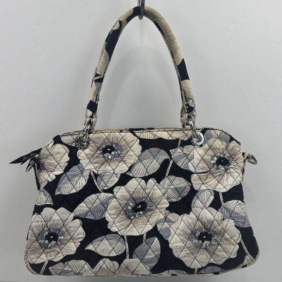 Vera Bradley Womens Black White Camellia Floral Quilted Purse Shoulder Bag - Picture 3 of 16